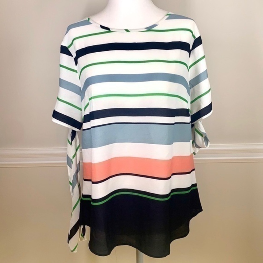 ANN TAYLOR Factory Striped Short Sleeve Blouse MP